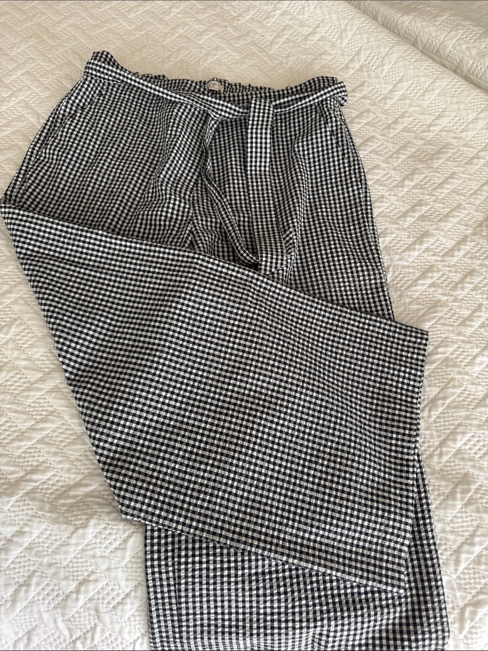 Black & White sear sucker Gingham Wide-Leg Pants